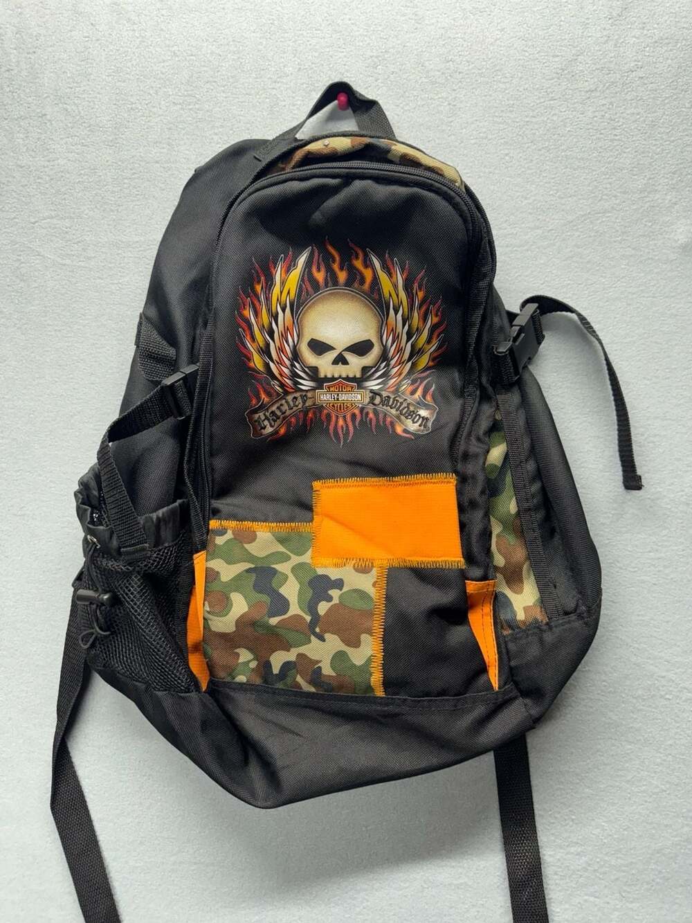 Harley-Davidson Flaming Skull and Camo Patch Backpack